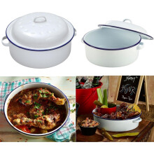 VG Round Vitreous Enamel Roaster with Lid, 20cm, Oven Safe, 1.5L, Self-Basting Lid, VG-ROUND-ROASTER-20CM