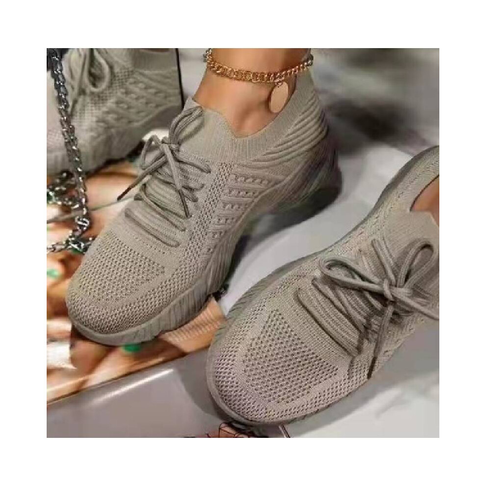 (Khaki, 38?Foot Length24cm/9.6in) Slip Sneakers Ladies On Running Trainers Womens Walking Gym Comfy Fashion Shoes