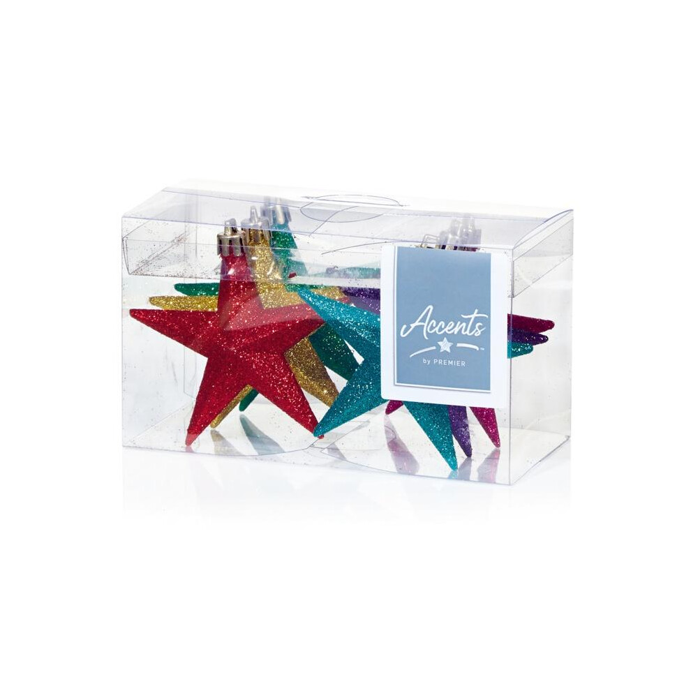 Premier Glitter Rainbow Stars Tree Decoration (Pack of 6)