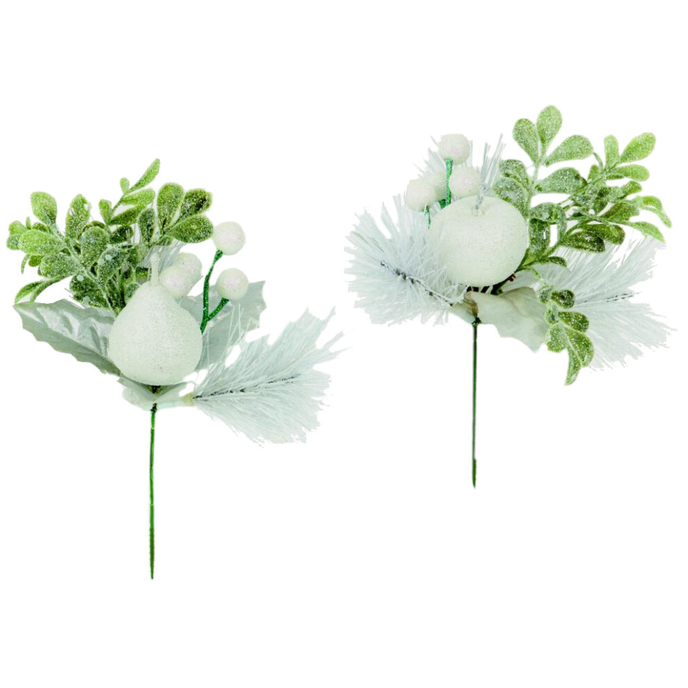 Premier White Apple & Pear Pick Christmas Decoration (Pack Of 2)