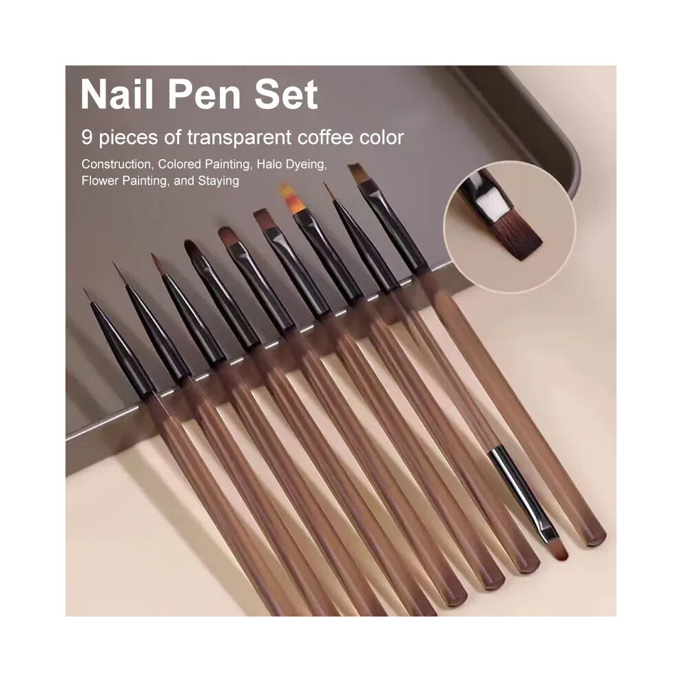 9pcs UV Gel Nail Brush Liner Painting Pen Manicure Acrylic Drawing