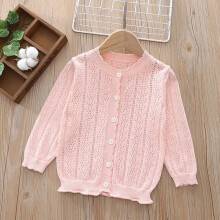 (Pink, 6-7 Years) Summer Girls Cardigan Thin Sweater Long Sleeve Lace Cardigans Age 2-7 Years