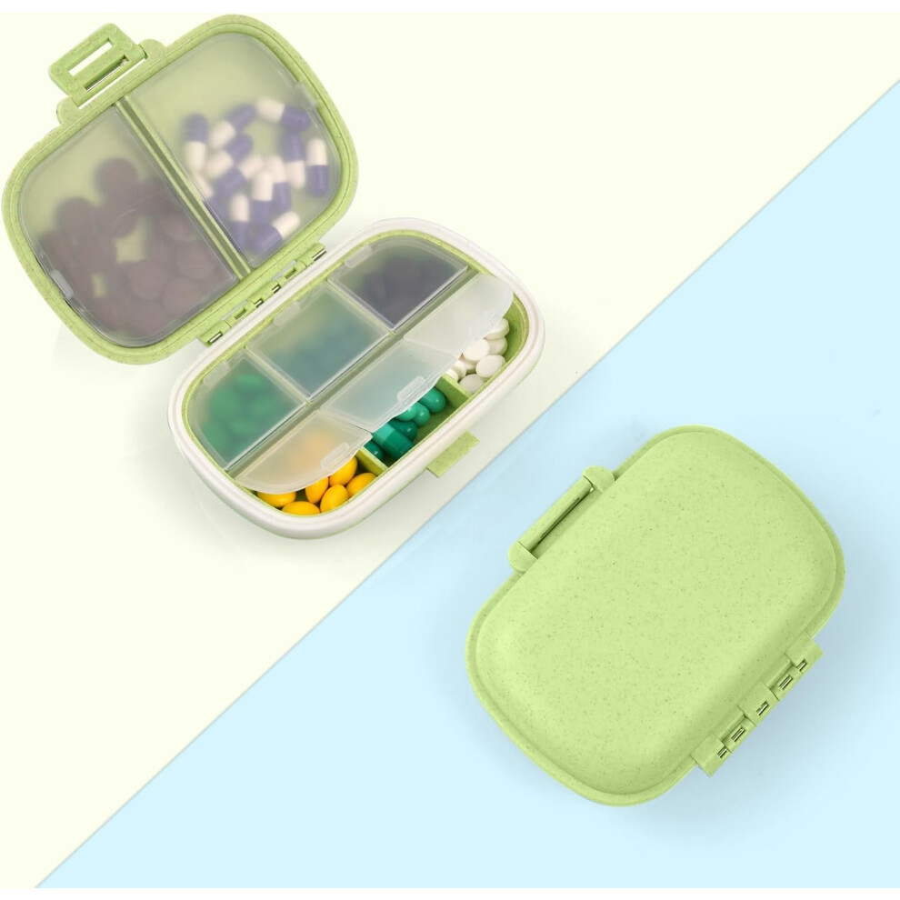 Gogerstar Green (Green) Pill Box Organiser, Portable Medicine Storage Box With 8 Compartments, Pill Case Pill Dispenser To Hold Vitamins, Cod Liver Oil
