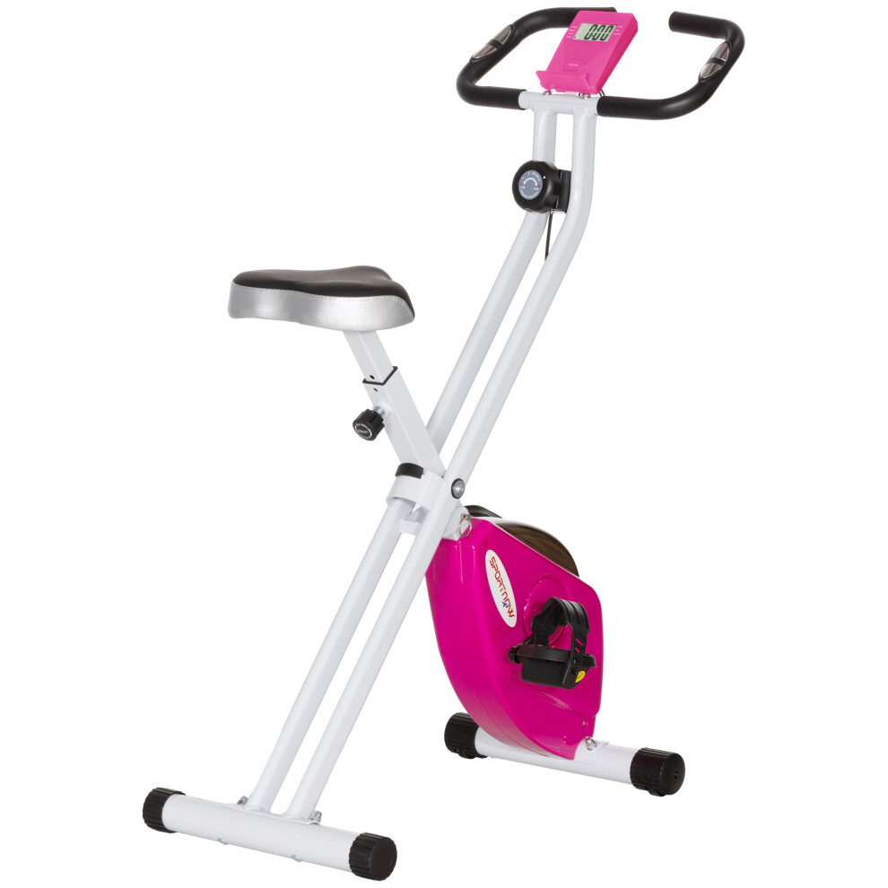 SPORTNOW Folding Exercise Bike With Heart-Rate Sensor For Home Use, Pink/White