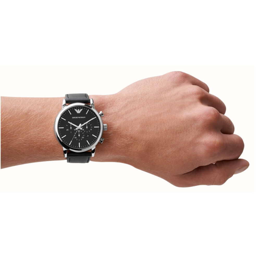 EMPORIO ARMANI MEN'S WATCH AR1828 SILVER ROSE GOLD STRAP SILVER DIAL