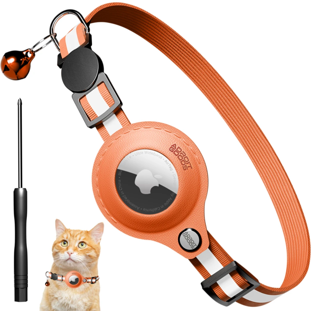 (Orange) AdroitGoods Airtag Cat/Dog Collar - Gps Tracker Pet