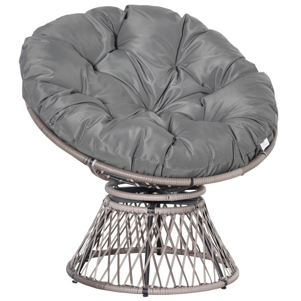 Outsunny 360 Swivel Rattan Papasan Moon Bowl Chair Round Outdoor w/ Padded-Grey