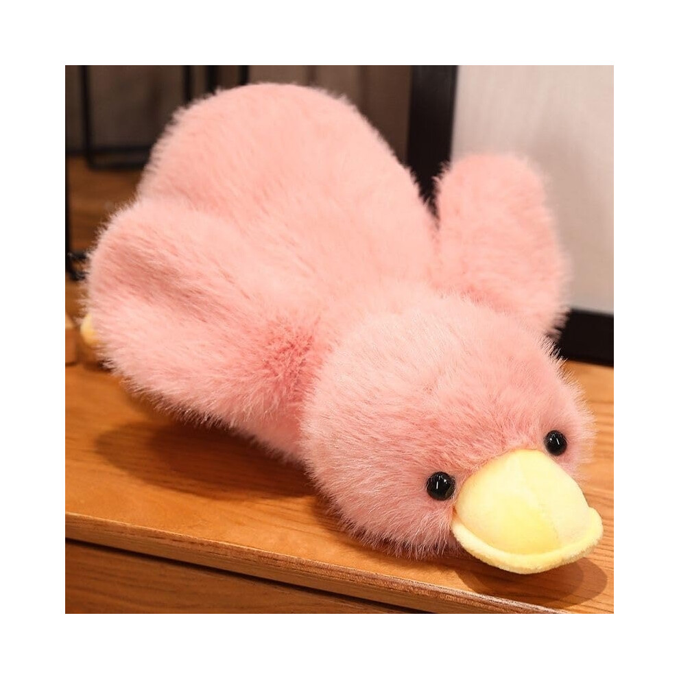 (30cm, Pink) Fluffy Plush Duck Stuffed Animal Lying Down,Cute Duck Pillow,Kawaii Stuffed Animal Pillow,Goose Feather Stuffed Animal Kids Gift