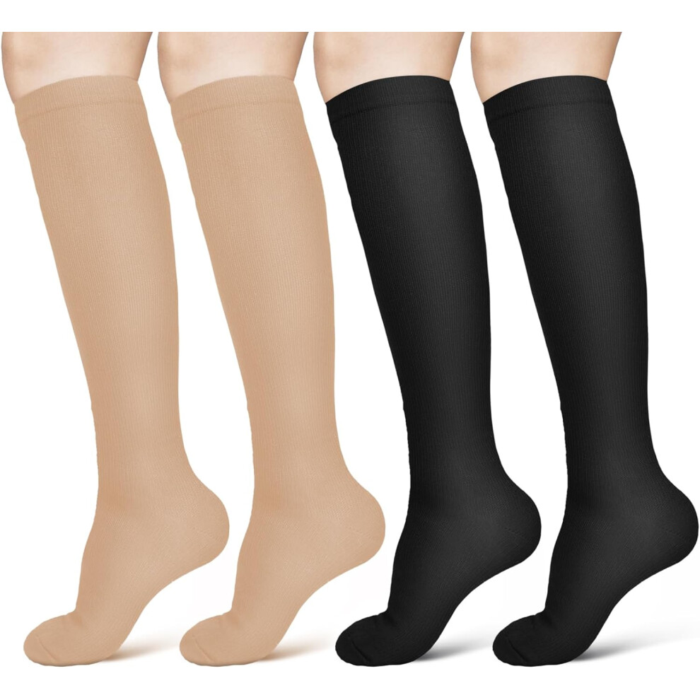 (L/XL) Compression Socks for Women&Men, 2 Pairs Graduated Stockings Support, Non-Slip Breathable Flight Socks Running Socks for Sport