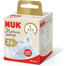 NUK Nature Sense Silicone Teat, BPA Transparent, Large, Pack of 2, Clear