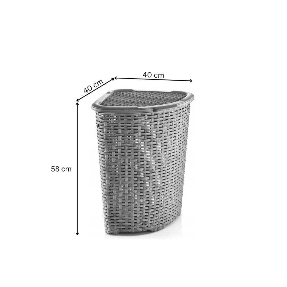 (Grey) Rattan Laundry Basket with Lid Corner Triangle 52L