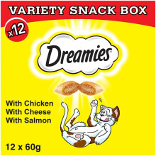 Dreamies Cat Treats Variety Pack, snacks with chicken, salmon flavour and cheese, Pack of 12 (12 x 60 g)