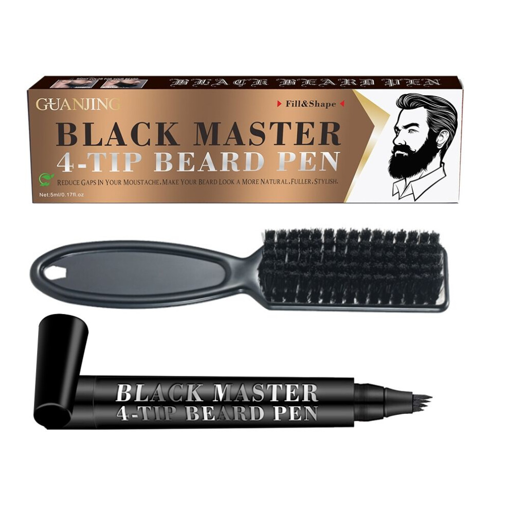 Black Guanjing Men's Beard Pen & Brush (Black)|Beard Styling Filler Looking |Reduce Gaps In Beard & Moustache |Shape Repair |Water-Proof Long Lasting