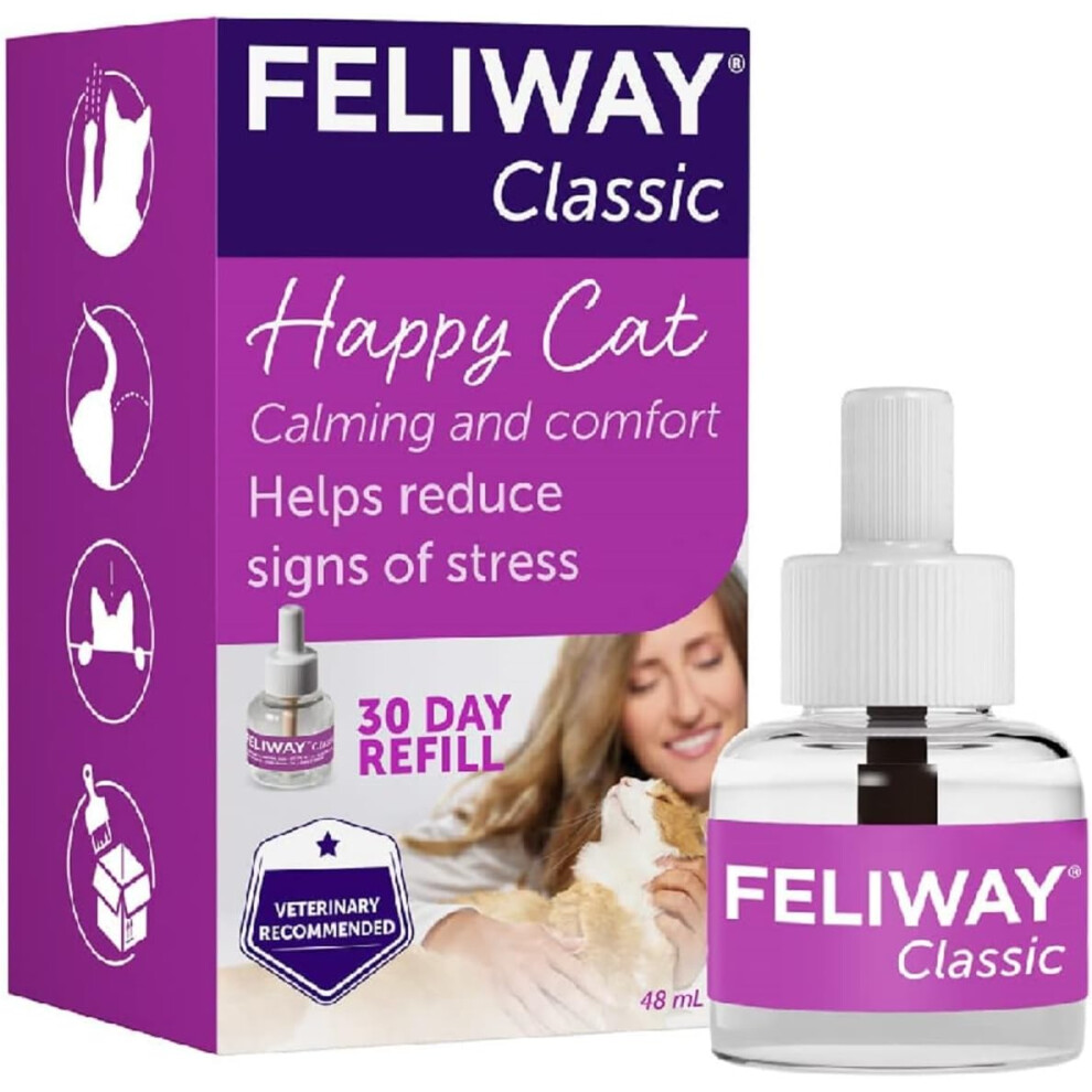 Feliway Classic 30 Day Refill Comforts Cats, Helps Solve Behavioural Issues And Stress/Anxiety In The Home - 48Ml