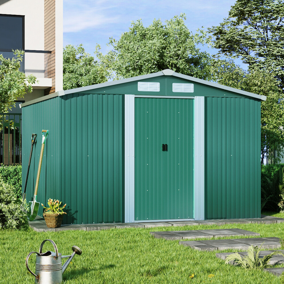 8ft x 8ft Large Metal Garden Tool Storage Shed with Base Foundation
