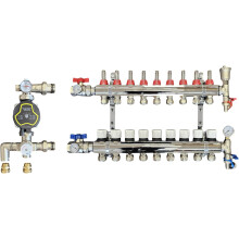 (9 PORT) Wärmer System  Underfloor Heating Manifold with 'A' Rated Auto Pump GPA25-6 III and Blending Valve Set