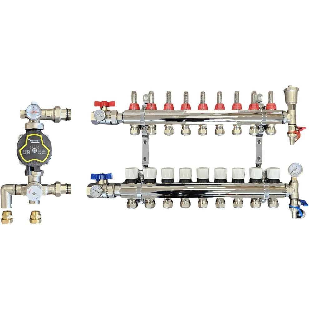 (9 PORT) WÃ¤rmer System  Underfloor Heating Manifold with 'A' Rated Auto Pump GPA25-6 III and Blending Valve Set