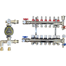(7 PORT) Wärmer System Underfloor Heating Manifold with 'A' Rated Auto Pump GPA25-6 III and Blending Valve Set