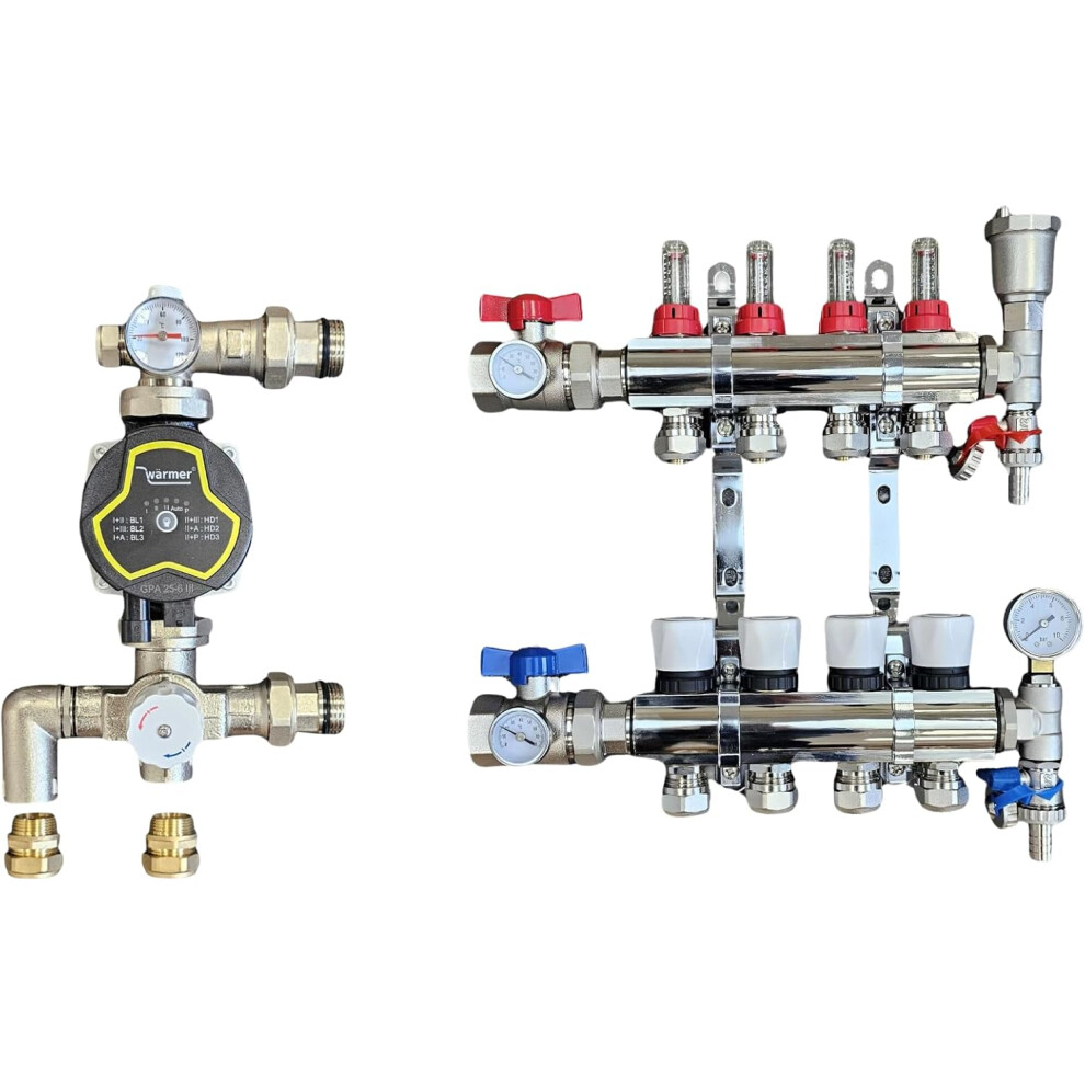 (4 PORT) WÃ¤rmer System  Underfloor Heating Manifold with 'A' Rated Auto Pump GPA25-6 III and Blending Valve Set