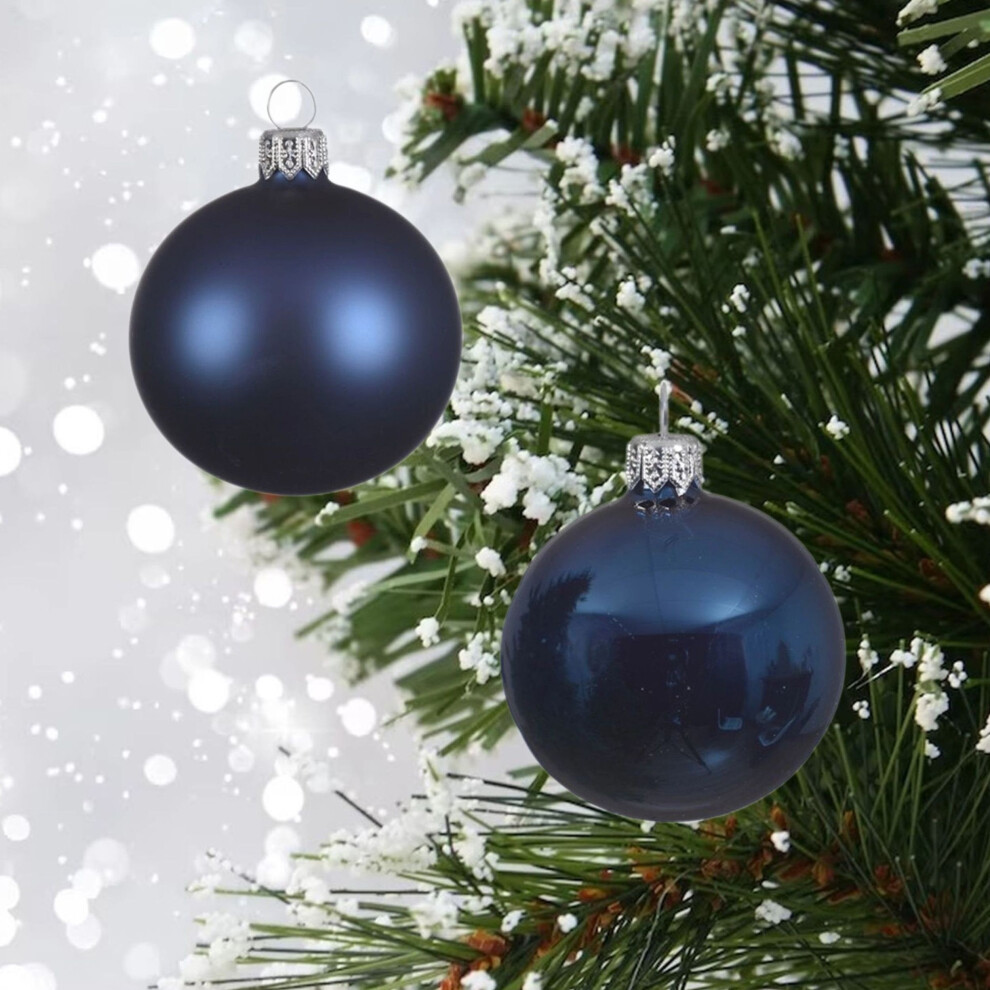 Decoris 24 Mini Glass Christmas Baubles Night Blue Tree Decorations 25Mm Xmas - Image 3