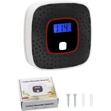 (Noir) Détecteur d'alarme au monoxyde de carbone certifié EN 50291 avec écran LCD