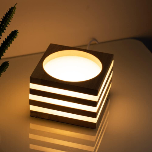 LED table lamp - small lamp, table lamp, night light of bedroom, bedside, coffee table. Extremely simple solid wood, infinitely dimming (warm light). 1