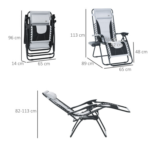 Outsunny Outsunny Zero Gravity Lounger Folding Recliner Chair w/ Cup Holder Grey 1