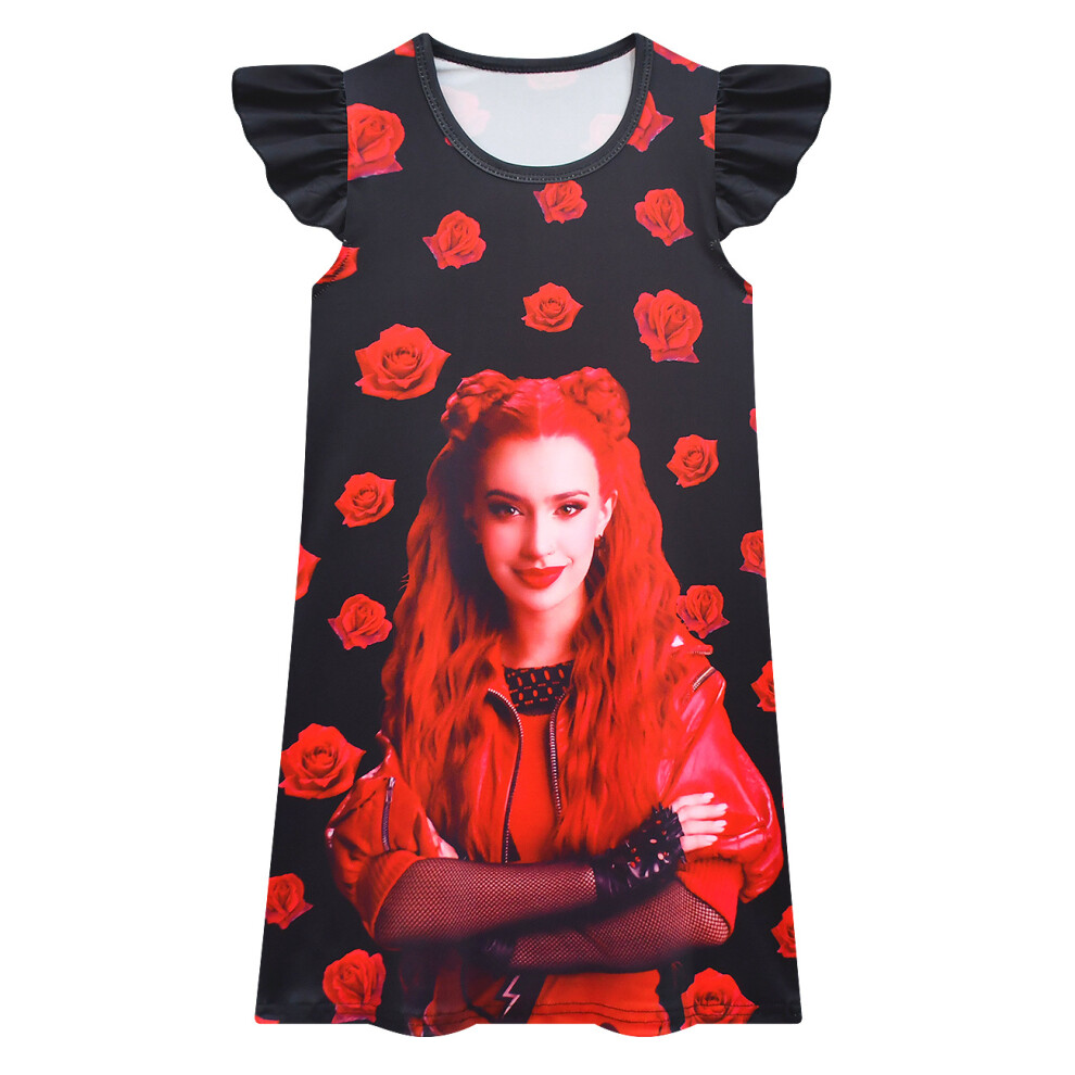 (Black, 130cm Children) Descendants 4 The Rise Of Red Girls Clothing Children Pleat Short Sleeve Dresses