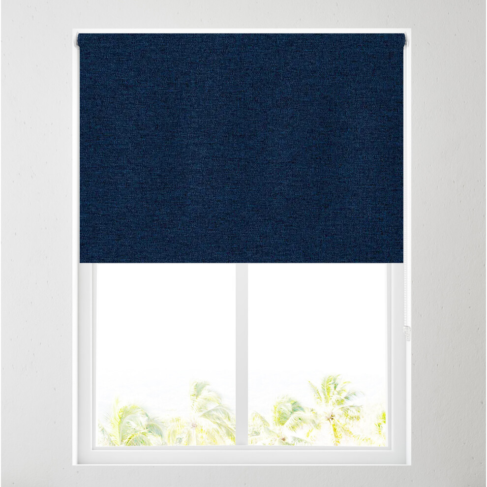(Navy, 4ft (122cm)) Ara Soft Textured Plain Thermal Blackout Roller Blinds - FREE CUT TO SIZE