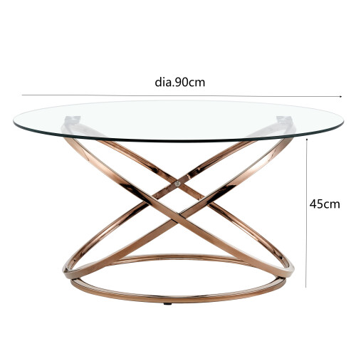 Comfy Living (Gold) Round Abstract Tempered Glass Coffee Table Chrome Effect Frame In Gold Or Silver 2