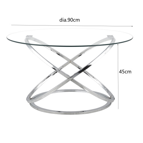 Comfy Living (Silver) Round Abstract Tempered Glass Coffee Table Chrome Effect Frame In Gold Or Silver 2