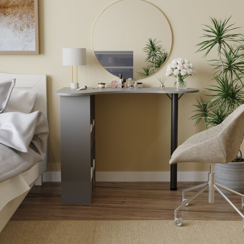 URBN Living (Grey) Wooden Computer Desk w/ Bookcase & Storage Shelves