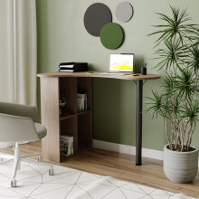 (Oak) Wooden Computer Desk w/ Bookcase & Storage Shelves