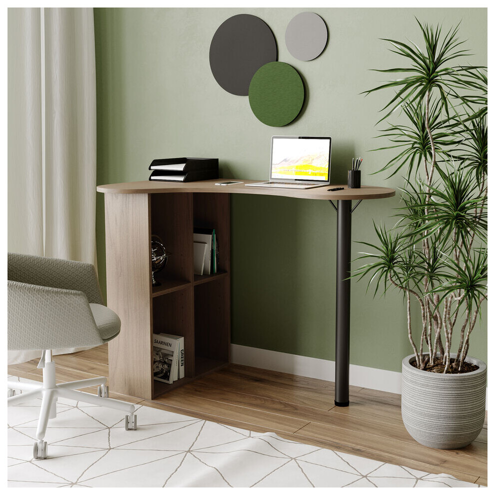 Urbn Living (Oak) Wooden Computer Desk W/ Bookcase & Storage Shelves