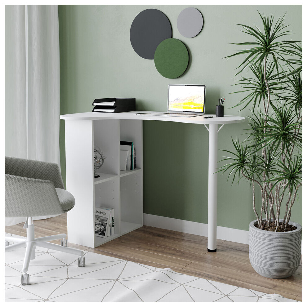 (White) Wooden Computer Desk w/ Bookcase & Storage Shelves