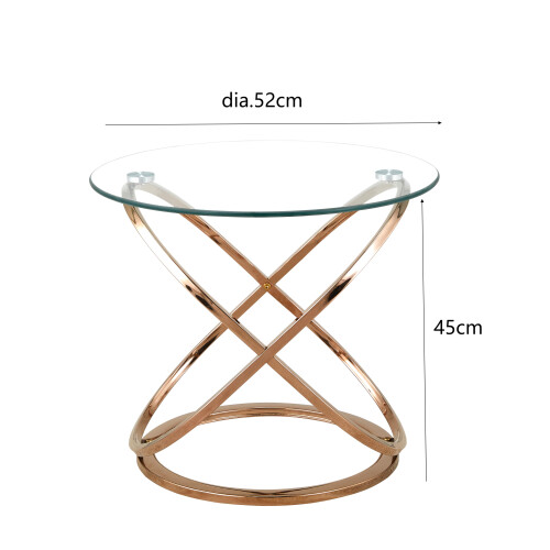 Comfy Living (Gold) Round Abstract Tempered Glass Side Table Chrome Effect Frame In Gold Or Silver 2