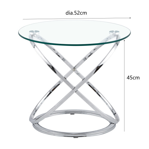 Comfy Living (Silver) Round Abstract Tempered Glass Side Table Chrome Effect Frame In Gold Or Silver 2