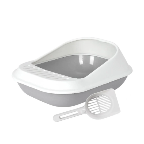 AllPetSolutions Cat Litter Tray with High Sides & Scoop, Grey