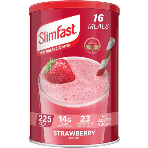 SlimFast Strawberry Flavour High-Protein Meal Replacement Powder, 584 g (16 Servings) - 14 g Protein, 
