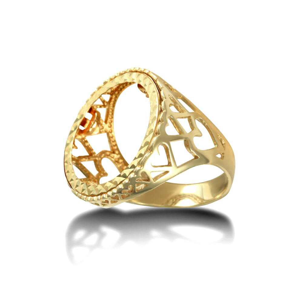 (R) Jewelco London Men's Solid 9ct Yellow Gold Love Hearts Full Sovereign Mount Ring - JRN171-F