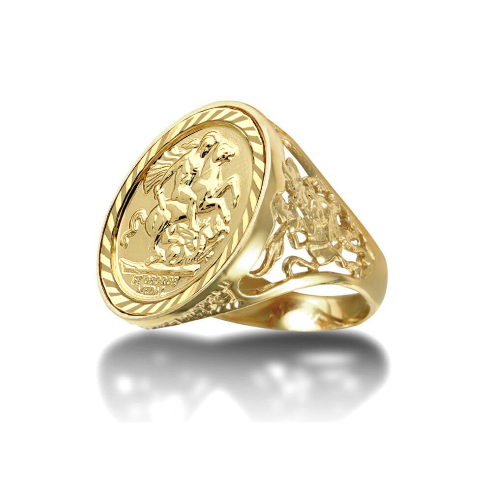 (U) Jewelco London Men's Solid 9ct Gold Dragon Slayer St George & Dragon Medallion Ring (Full Sov Size) - JRN175-F-SG