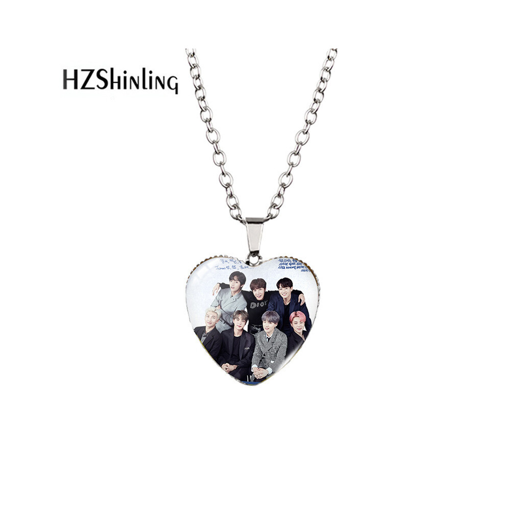 (92) Classic Heart Bts Necklace With Gemstone Design Offering Timeless Style For Fans
