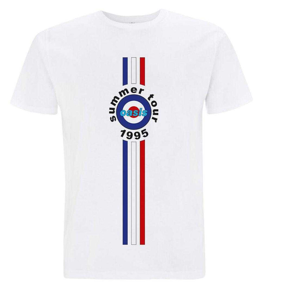 (S, White) Oasis Unisex Adult Summer Tour 1995 Stripe Detail T-Shirt