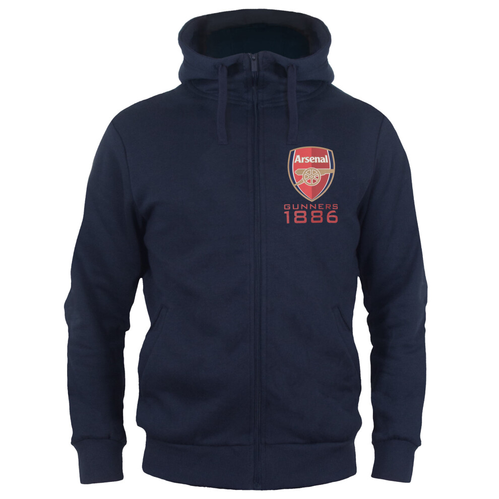 (Navy Crest, Small) Arsenal FC Mens Hoody Zip Fleece OFFICIAL Football Gift