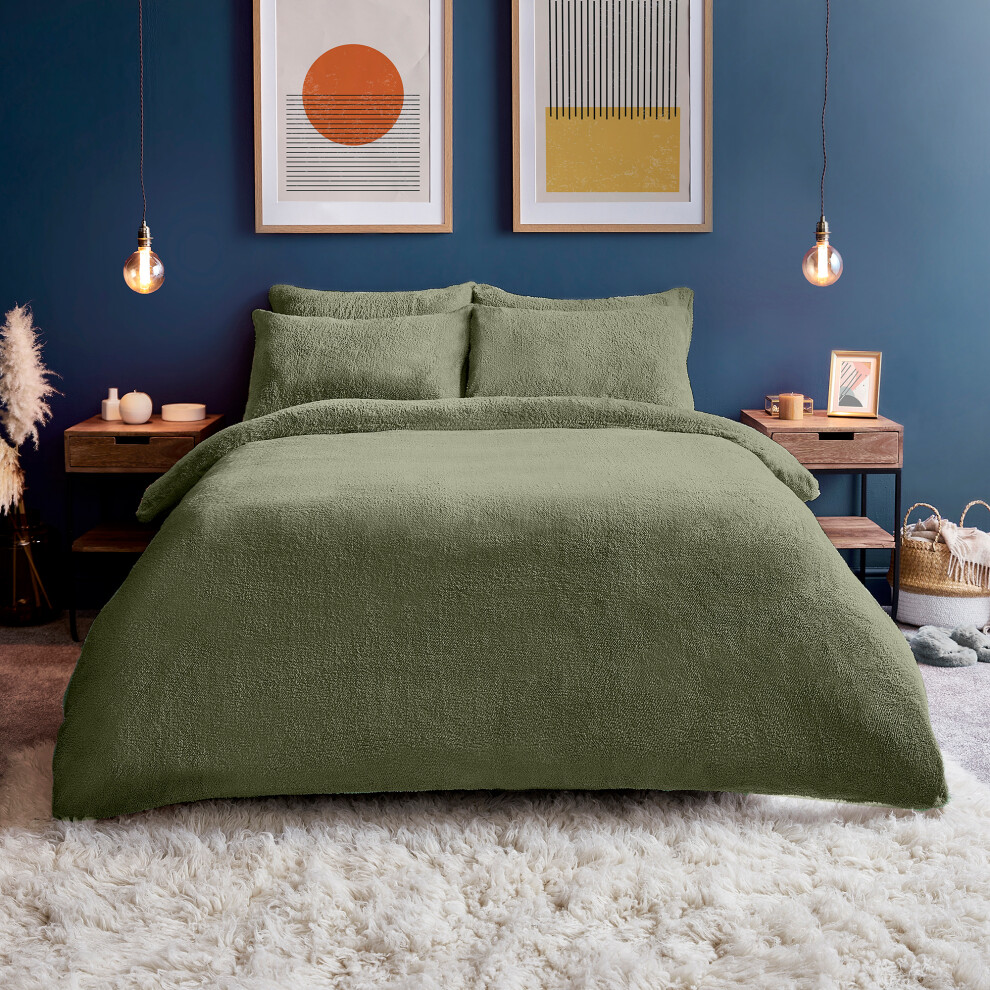 Silentnight (Single) Teddy Fleece Duvet Set, Sage Green With Pillowcase Included