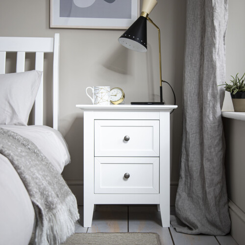 Noa and Nani Karlstad Bedside Table with 2 Drawers in Classic White