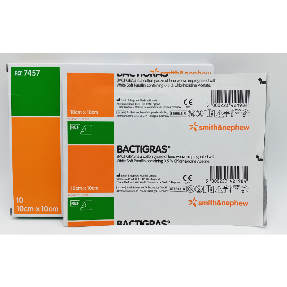 Smith&Nephew Bactigras 10Cm X 10Cm Box Of 10 - Ref: 7457