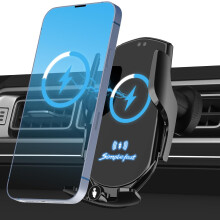 Wireless Car Charger, 15W Fast Charging Auto Clamping Cell Phone Holder for iPhone 15/14/13/13 Pro/12 pro/12/11/X/8, Galaxy S24/S23/S22etc(Black)
