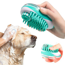 2 In 1 Pet Brush Bath Massage Brush, Pet Grooming Shampoo Dispenser, Soft Silicone Bristles