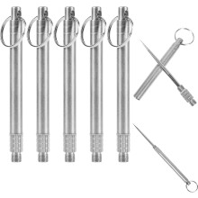5 Pieces Portable Titanium Toothpicks, Pocket Toothpick Integrated with Key Ring Toothpick Holder